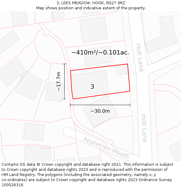 3, LEES MEADOW, HOOK, RG27 9RZ: Plot and title map