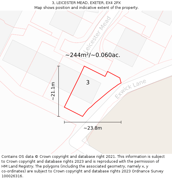 3, LEICESTER MEAD, EXETER, EX4 2PX: Plot and title map