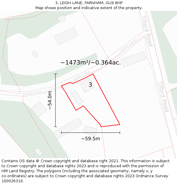 3, LEIGH LANE, FARNHAM, GU9 8HP: Plot and title map