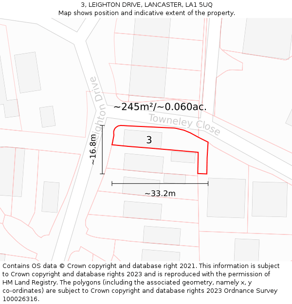 3, LEIGHTON DRIVE, LANCASTER, LA1 5UQ: Plot and title map