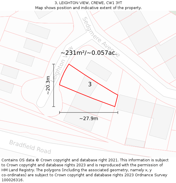 3, LEIGHTON VIEW, CREWE, CW1 3YT: Plot and title map