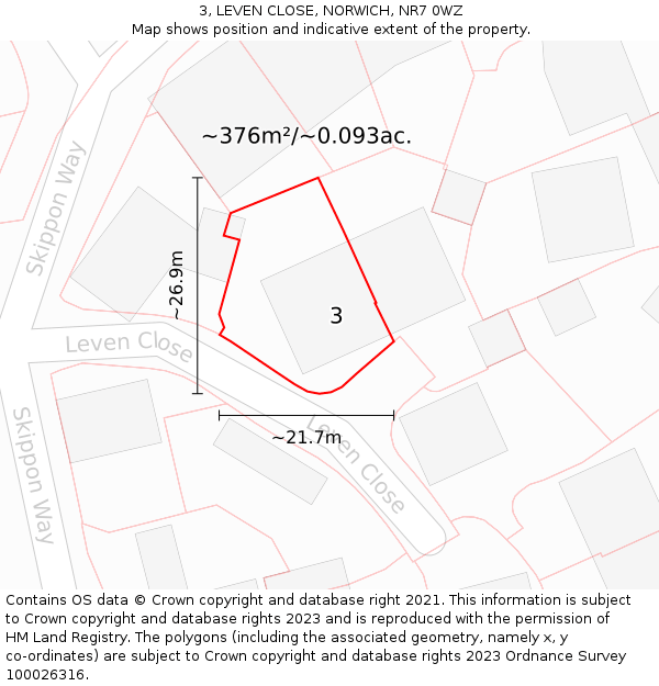 3, LEVEN CLOSE, NORWICH, NR7 0WZ: Plot and title map
