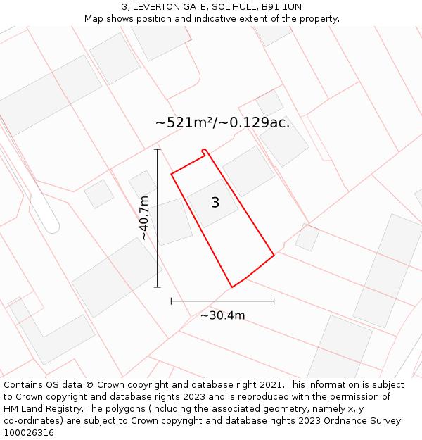 3, LEVERTON GATE, SOLIHULL, B91 1UN: Plot and title map