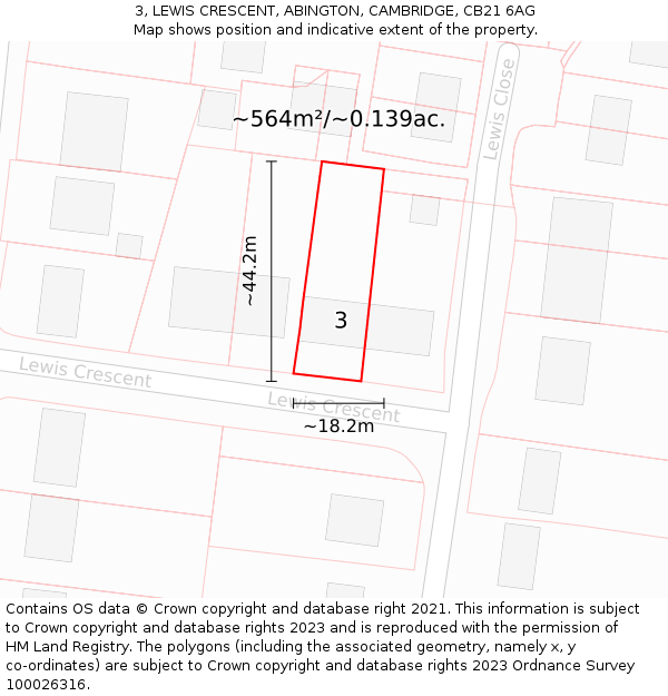 3, LEWIS CRESCENT, ABINGTON, CAMBRIDGE, CB21 6AG: Plot and title map