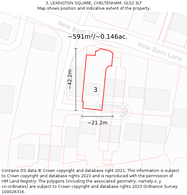 3, LEXINGTON SQUARE, CHELTENHAM, GL52 3LT: Plot and title map
