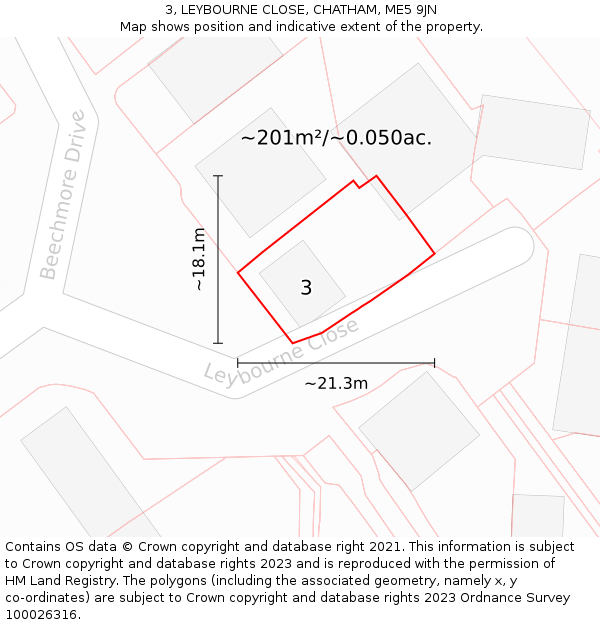 3, LEYBOURNE CLOSE, CHATHAM, ME5 9JN: Plot and title map