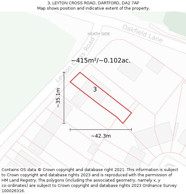 3, LEYTON CROSS ROAD, DARTFORD, DA2 7AP: Plot and title map