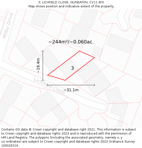 3, LICHFIELD CLOSE, NUNEATON, CV11 6FX: Plot and title map