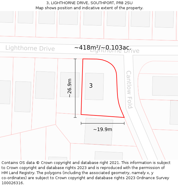 3, LIGHTHORNE DRIVE, SOUTHPORT, PR8 2SU: Plot and title map