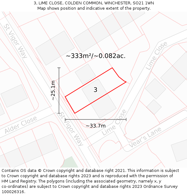 3, LIME CLOSE, COLDEN COMMON, WINCHESTER, SO21 1WN: Plot and title map