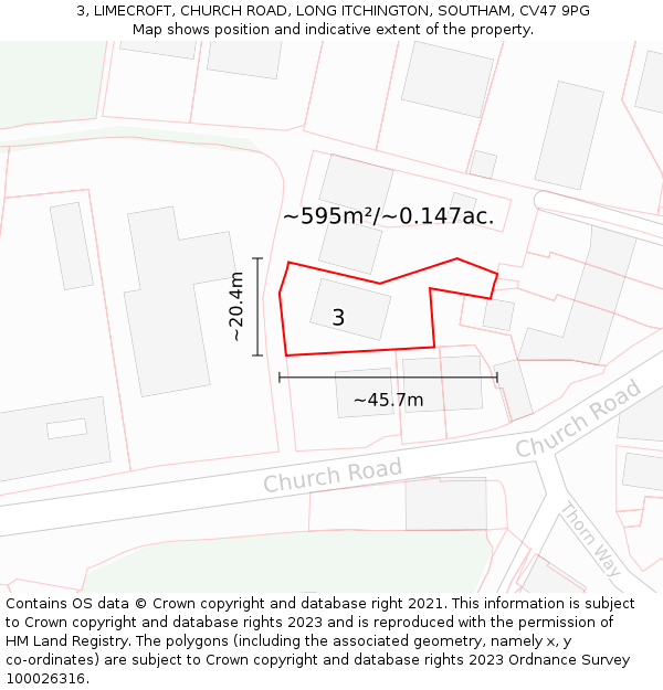 3, LIMECROFT, CHURCH ROAD, LONG ITCHINGTON, SOUTHAM, CV47 9PG: Plot and title map