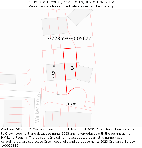 3, LIMESTONE COURT, DOVE HOLES, BUXTON, SK17 8FP: Plot and title map