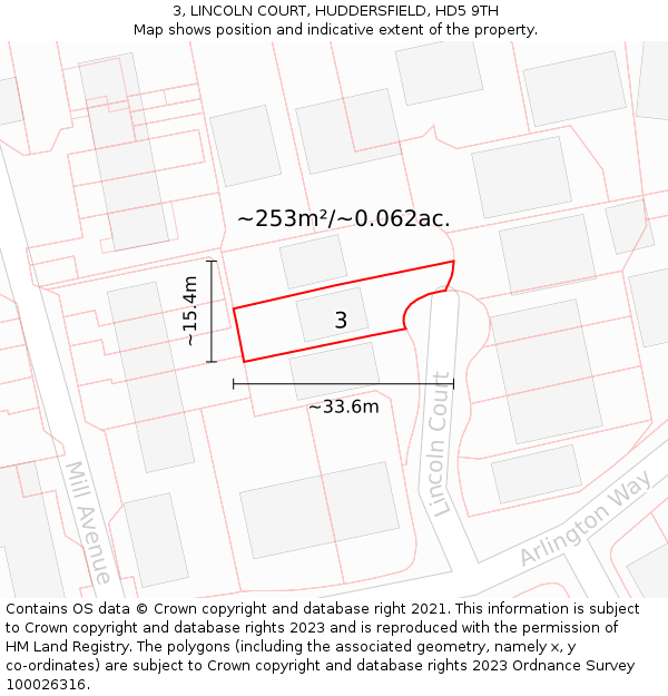 3, LINCOLN COURT, HUDDERSFIELD, HD5 9TH: Plot and title map