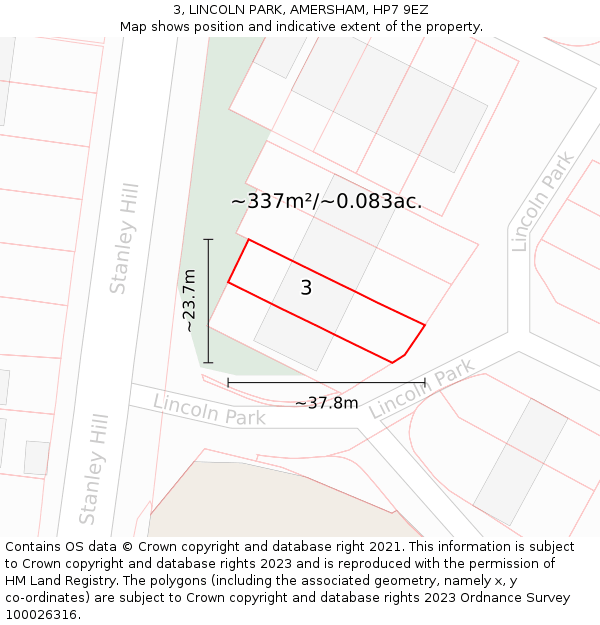 3, LINCOLN PARK, AMERSHAM, HP7 9EZ: Plot and title map