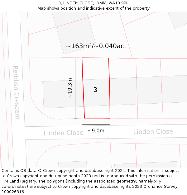 3, LINDEN CLOSE, LYMM, WA13 9PH: Plot and title map