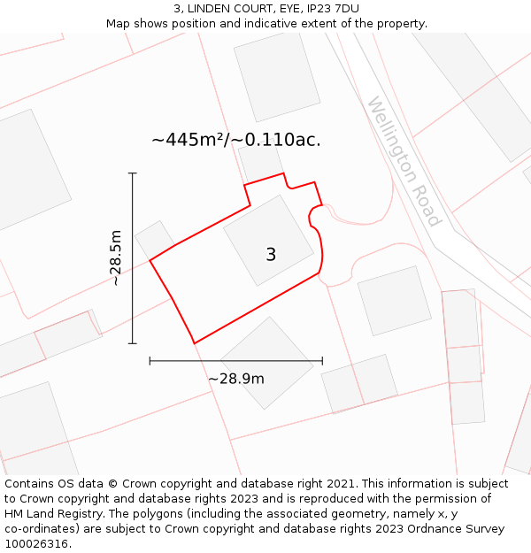 3, LINDEN COURT, EYE, IP23 7DU: Plot and title map