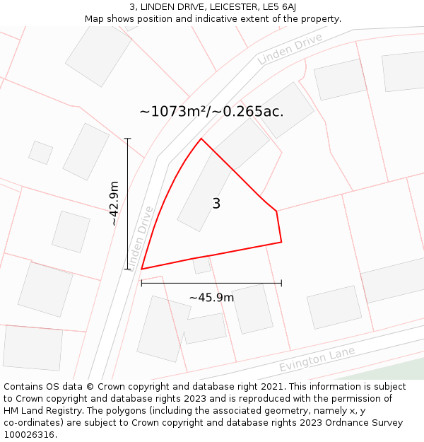 3, LINDEN DRIVE, LEICESTER, LE5 6AJ: Plot and title map