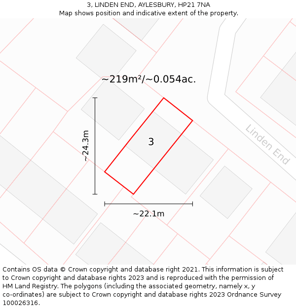 3, LINDEN END, AYLESBURY, HP21 7NA: Plot and title map
