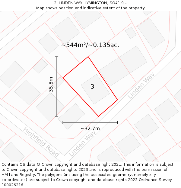 3, LINDEN WAY, LYMINGTON, SO41 9JU: Plot and title map