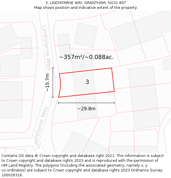 3, LINDISFARNE WAY, GRANTHAM, NG31 8ST: Plot and title map