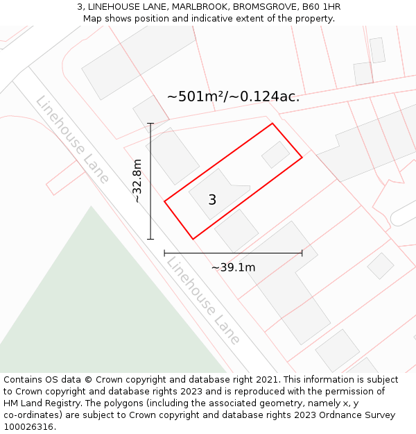 3, LINEHOUSE LANE, MARLBROOK, BROMSGROVE, B60 1HR: Plot and title map