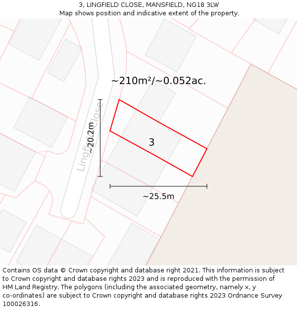 3, LINGFIELD CLOSE, MANSFIELD, NG18 3LW: Plot and title map