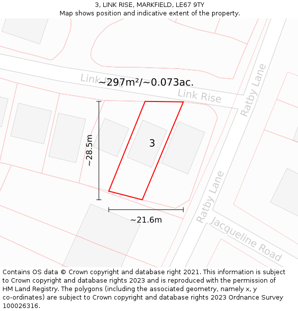 3, LINK RISE, MARKFIELD, LE67 9TY: Plot and title map