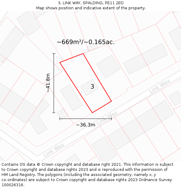 3, LINK WAY, SPALDING, PE11 2ED: Plot and title map