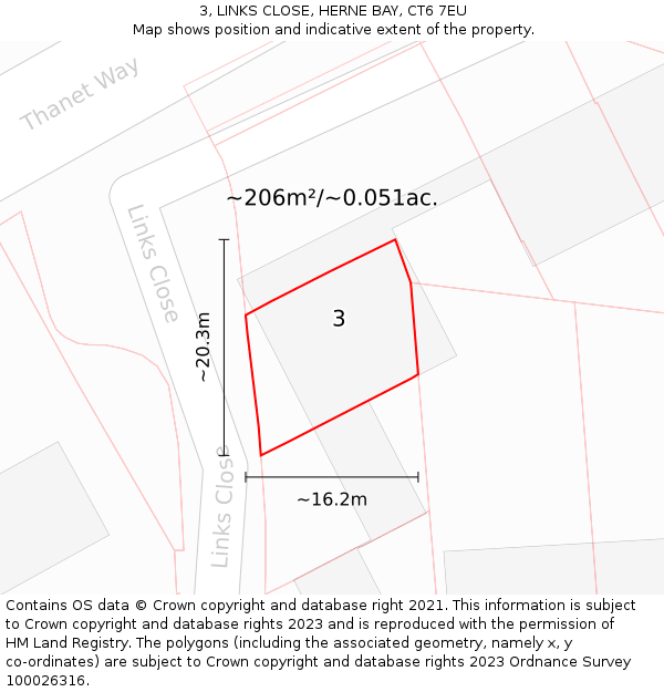 3, LINKS CLOSE, HERNE BAY, CT6 7EU: Plot and title map