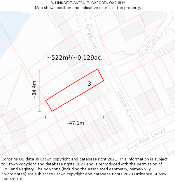 3, LINKSIDE AVENUE, OXFORD, OX2 8HY: Plot and title map