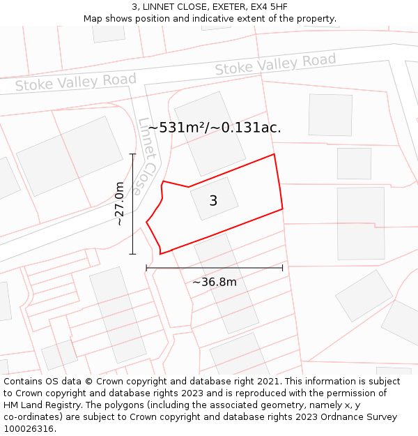 3, LINNET CLOSE, EXETER, EX4 5HF: Plot and title map