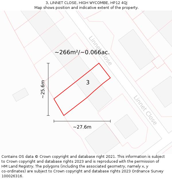 3, LINNET CLOSE, HIGH WYCOMBE, HP12 4QJ: Plot and title map