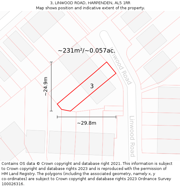 3, LINWOOD ROAD, HARPENDEN, AL5 1RR: Plot and title map