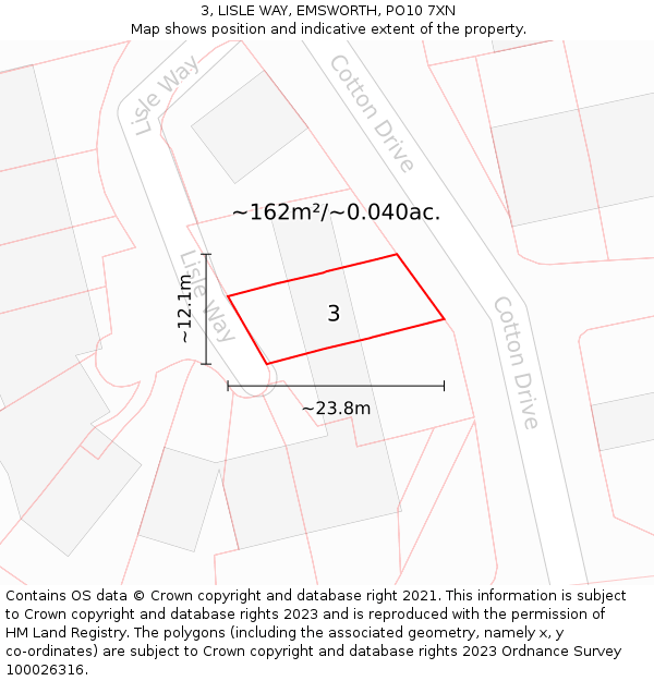 3, LISLE WAY, EMSWORTH, PO10 7XN: Plot and title map