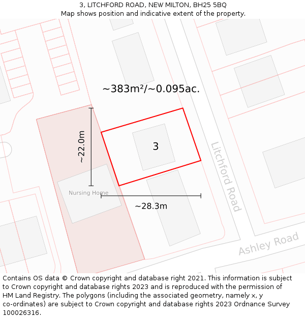 3, LITCHFORD ROAD, NEW MILTON, BH25 5BQ: Plot and title map