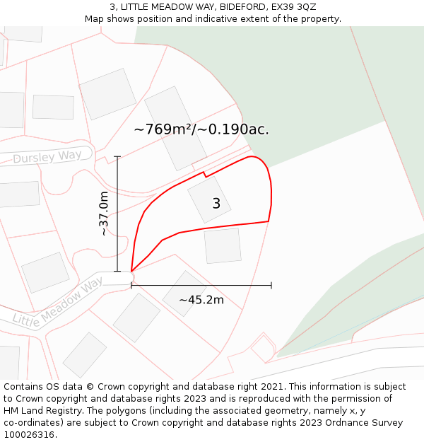 3, LITTLE MEADOW WAY, BIDEFORD, EX39 3QZ: Plot and title map