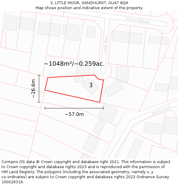 3, LITTLE MOOR, SANDHURST, GU47 8QA: Plot and title map