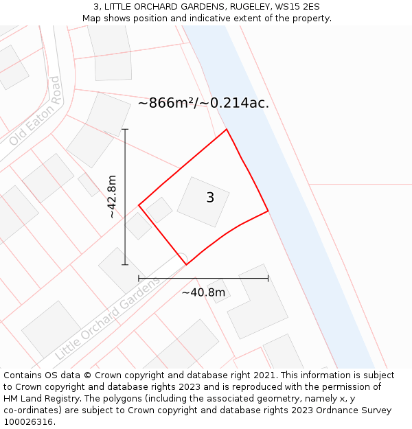 3, LITTLE ORCHARD GARDENS, RUGELEY, WS15 2ES: Plot and title map