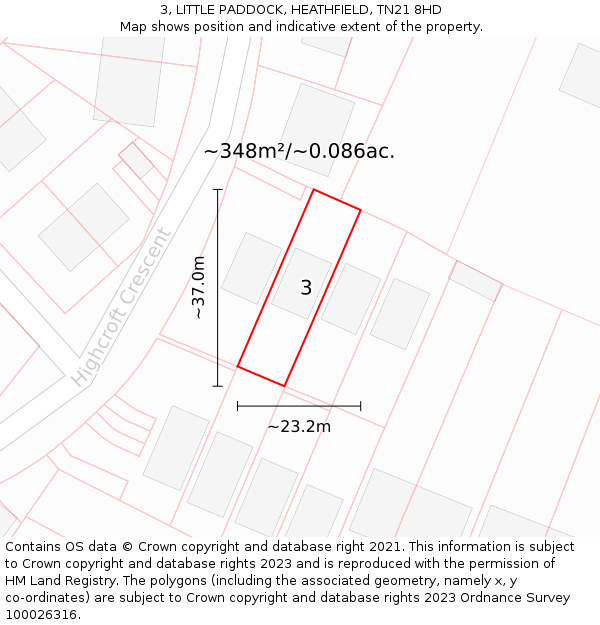 3, LITTLE PADDOCK, HEATHFIELD, TN21 8HD: Plot and title map