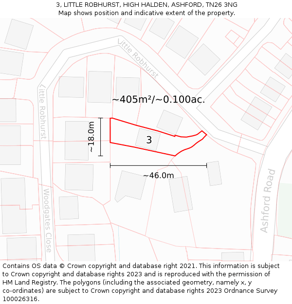 3, LITTLE ROBHURST, HIGH HALDEN, ASHFORD, TN26 3NG: Plot and title map