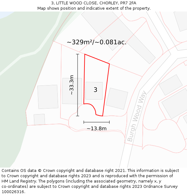 3, LITTLE WOOD CLOSE, CHORLEY, PR7 2FA: Plot and title map