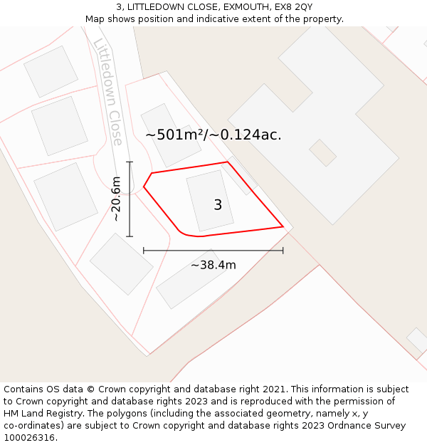 3, LITTLEDOWN CLOSE, EXMOUTH, EX8 2QY: Plot and title map