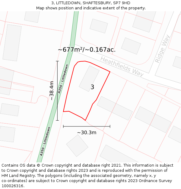 3, LITTLEDOWN, SHAFTESBURY, SP7 9HD: Plot and title map