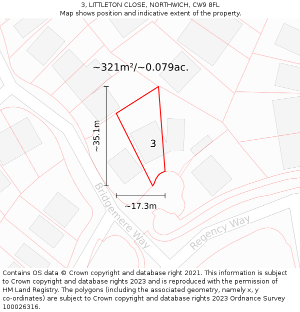 3, LITTLETON CLOSE, NORTHWICH, CW9 8FL: Plot and title map