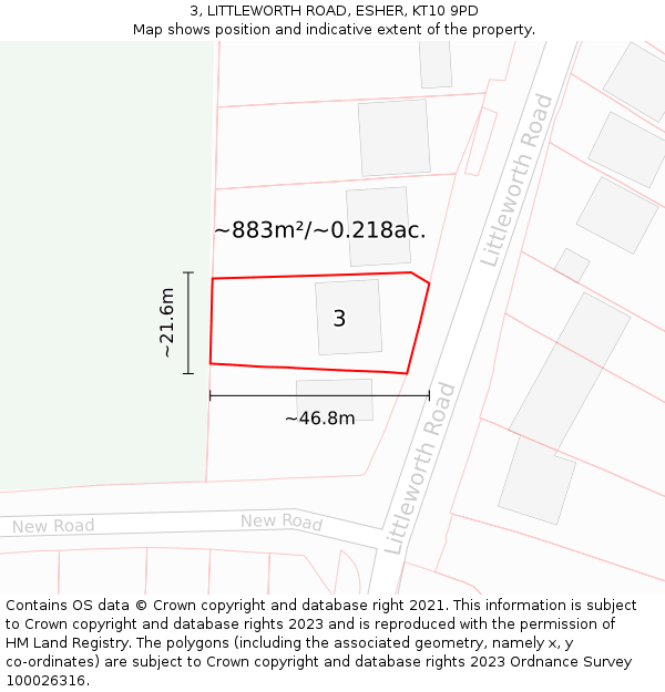 3, LITTLEWORTH ROAD, ESHER, KT10 9PD: Plot and title map