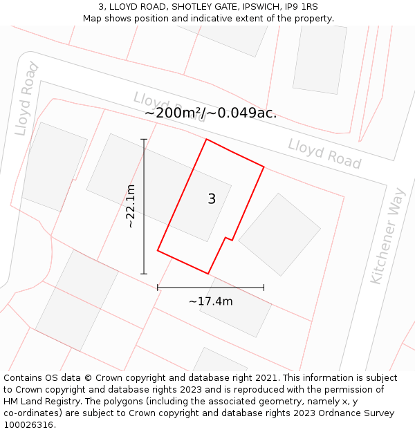 3, LLOYD ROAD, SHOTLEY GATE, IPSWICH, IP9 1RS: Plot and title map