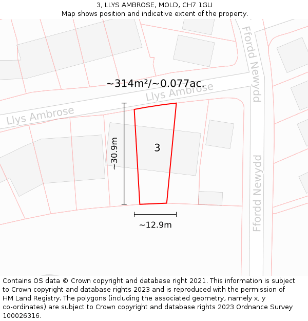 3, LLYS AMBROSE, MOLD, CH7 1GU: Plot and title map