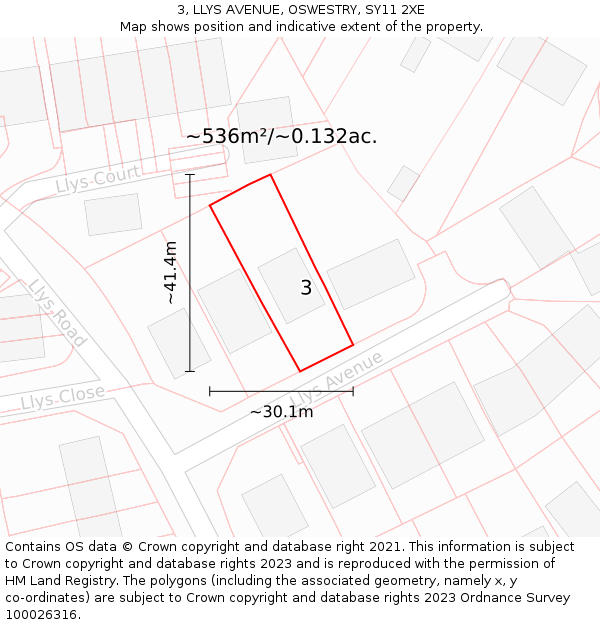 3, LLYS AVENUE, OSWESTRY, SY11 2XE: Plot and title map