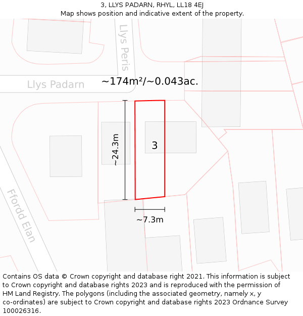 3, LLYS PADARN, RHYL, LL18 4EJ: Plot and title map