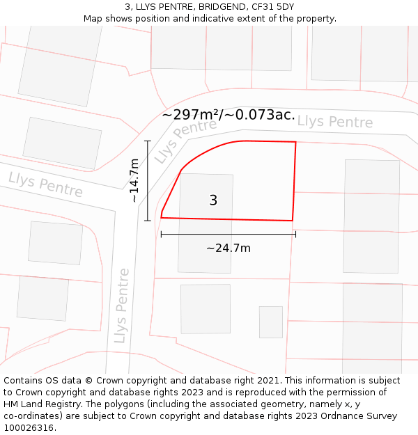 3, LLYS PENTRE, BRIDGEND, CF31 5DY: Plot and title map